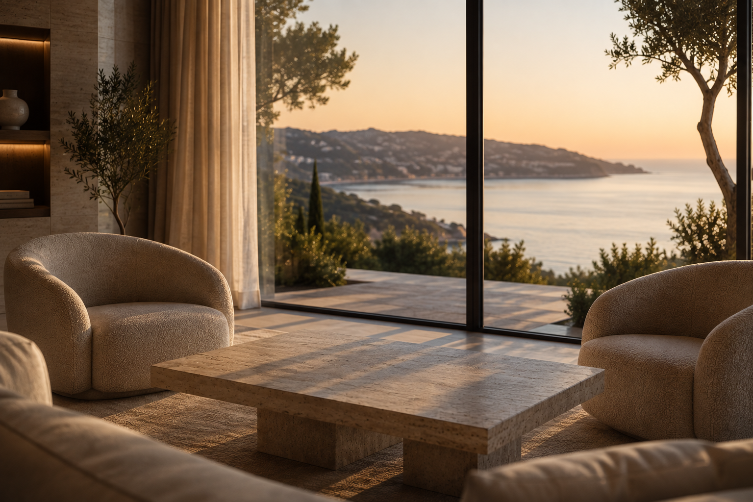 Private Mediterranean salon overlooking the French Riviera